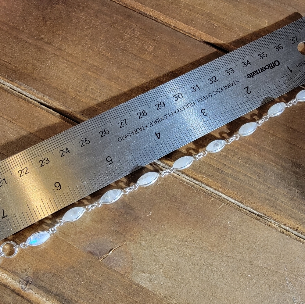 Native Rainbow Moonstone Gemstone Bracelet 7 Inch Sterling Silver 925 Boho Gypsy - Picture 5 of 6